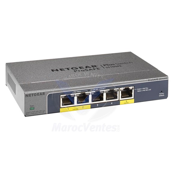 Switch Configurable Prosafe Plus 5 ports Gigabit dont 2 ports PoE GS105PE