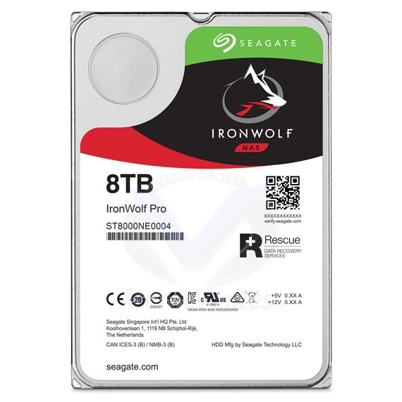 Disque dur IronWolf Pro 8 To 3.5" 7200 RPM 256 Mo Serial ATA 6 Gb/s pour NAS ST8000NE0004
