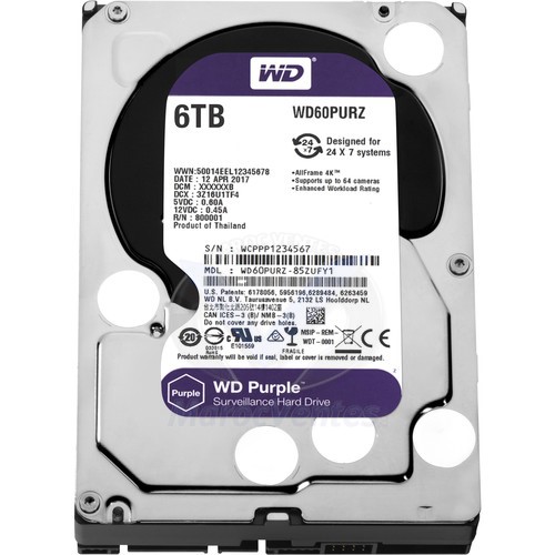 Disque dur de surveillance interne 3,5" SATA III 6TB Purple 5400 rpm WD60PURZ