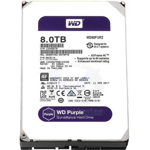 Disque dur de surveillance interne 3,5" SATA III 8TB Purple 5400 rpm WD80PURZ