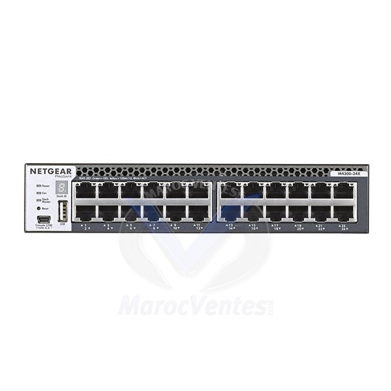 Switch manageable et stackable 24 x 10 Gigabit demi-largeur avec 24 x 10 Gigabit cuivre et 4 x SFP+ partagés Niveau 3 XSM4324CS