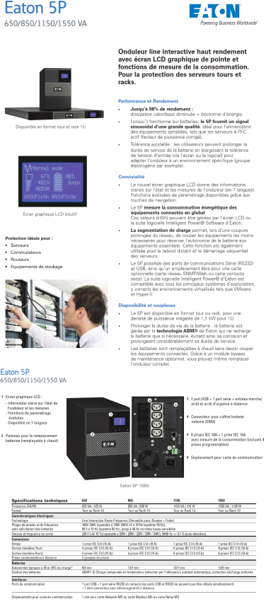Acheter Onduleur Eaton Line interactive Haute Fréquence 5P 1150 VA RACK 1U (5P1150IR) Maroc