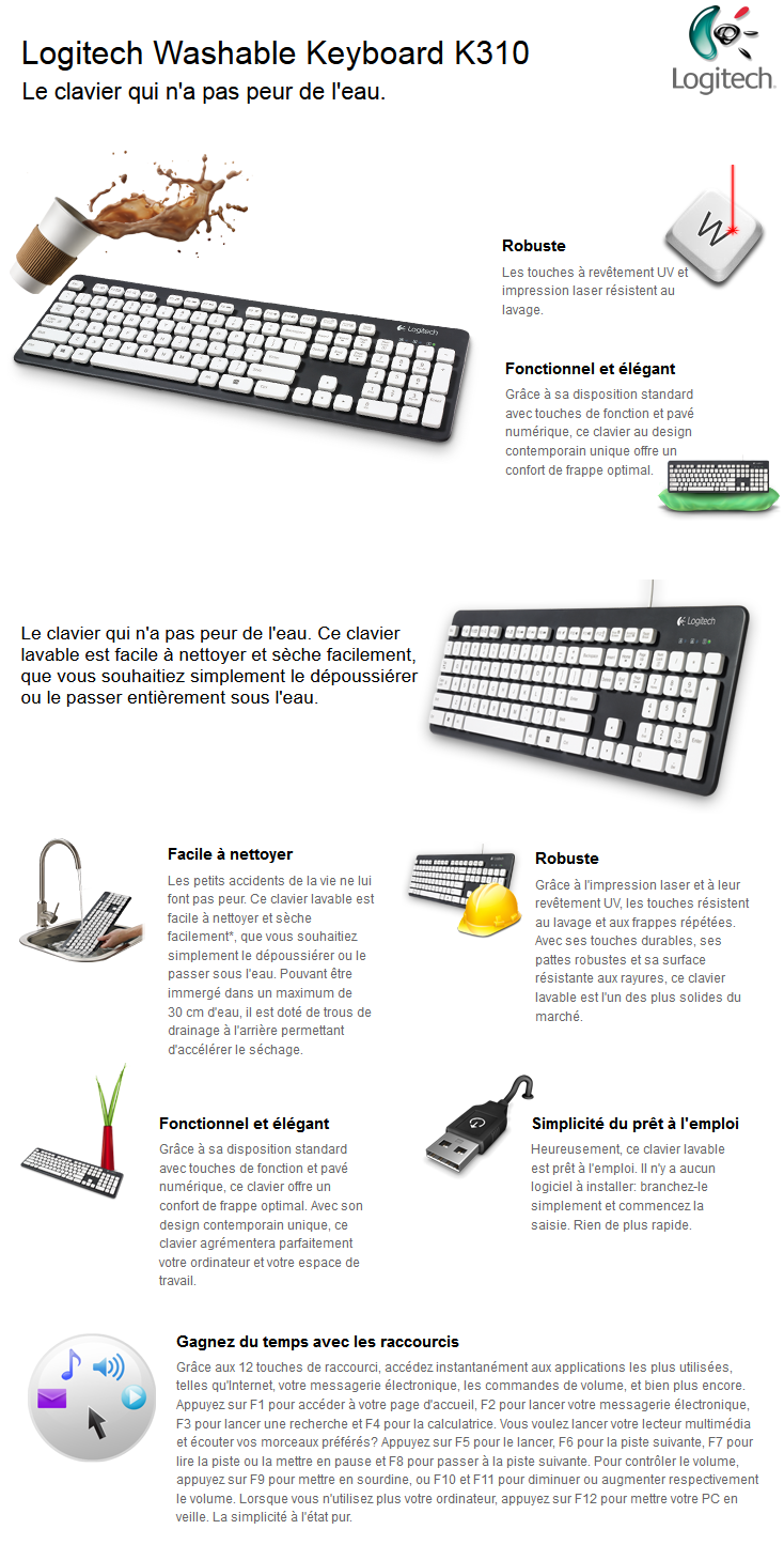 Acheter Clavier Logitech Washable K310 - Clavier filaire lavable maroc