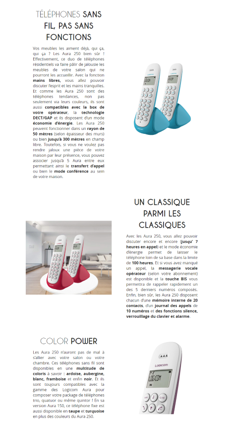 Acheter TÃ©lÃ©phone Fixe Logicom Aura 250 Sans Fil - Fonction mains libres Maroc