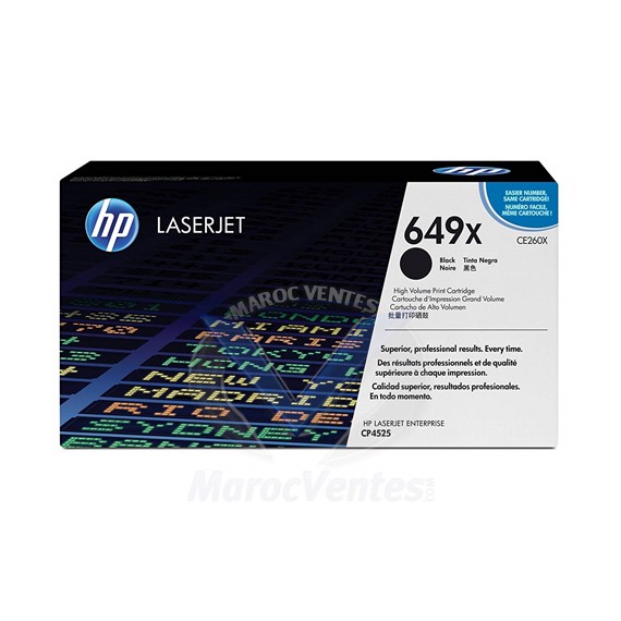 Cartouche de toner 649X noir LaserJet originale haute capacité 17 000 pages CE260X