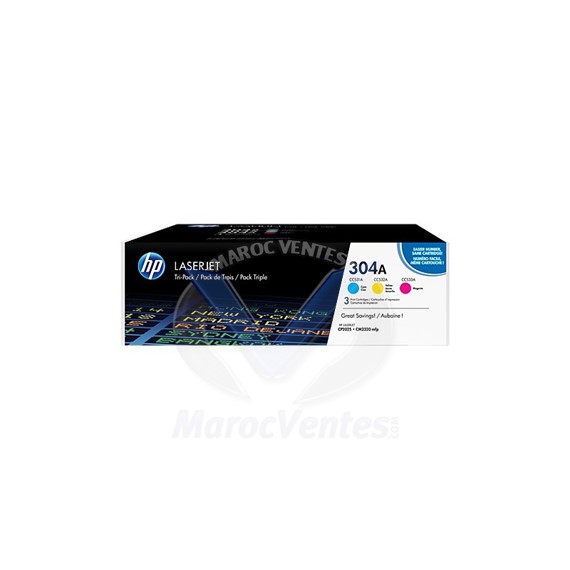 Tri-pack cartouche de toner 304A LaserJet jaune cyan magenta original CF372AM