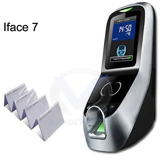 Pointeuse +Cont. Accès ZKT Faciale +Empreintes+RFID IFACE7 D2602B