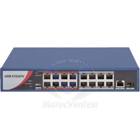 Switch 16 Ports 10/100 POE  1 Port RJ45 Gigabit et 1 Port Fibre Optique Gigabit DS-3E0318P-E-M-B