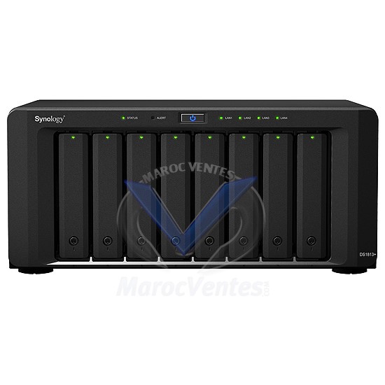 Serveur NAS  8 Baies Dual Core 2.13 Ghz  2 Go Ram  4 LAN Gigabit   2 USB 3.0  2 eSATA DS1813+