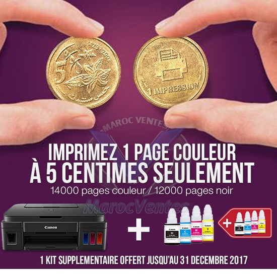 Pixma G3400 Multifonction 3 en 1  + 1 Jeu de bouteilles GI-490 DS3587