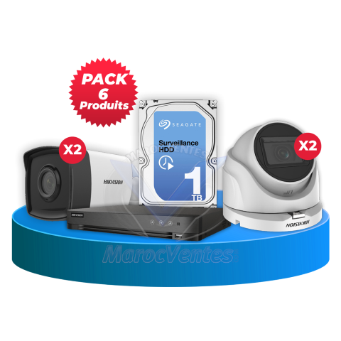 Pack 4 Caméras 5MP + DVR 4 Canaux + HDD 1To DS4105