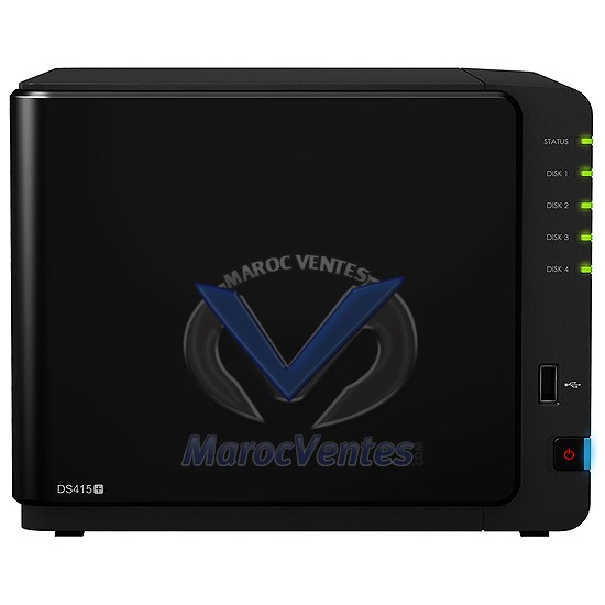 Serveur NAS Multimédia 4 Baies Quadruple Core 2.4 Ghz 2 Go Ram 2 LAN Gigabit 2 USB 3.0 eSATA DS415+