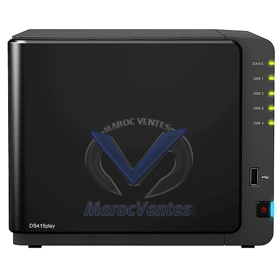 Serveur NAS Multimédia 4 Baies Dual Core 1.6 Ghz 1 Go Ram  2 USB 3.0 24 To max Transcodage vidéo Full HD DS415play
