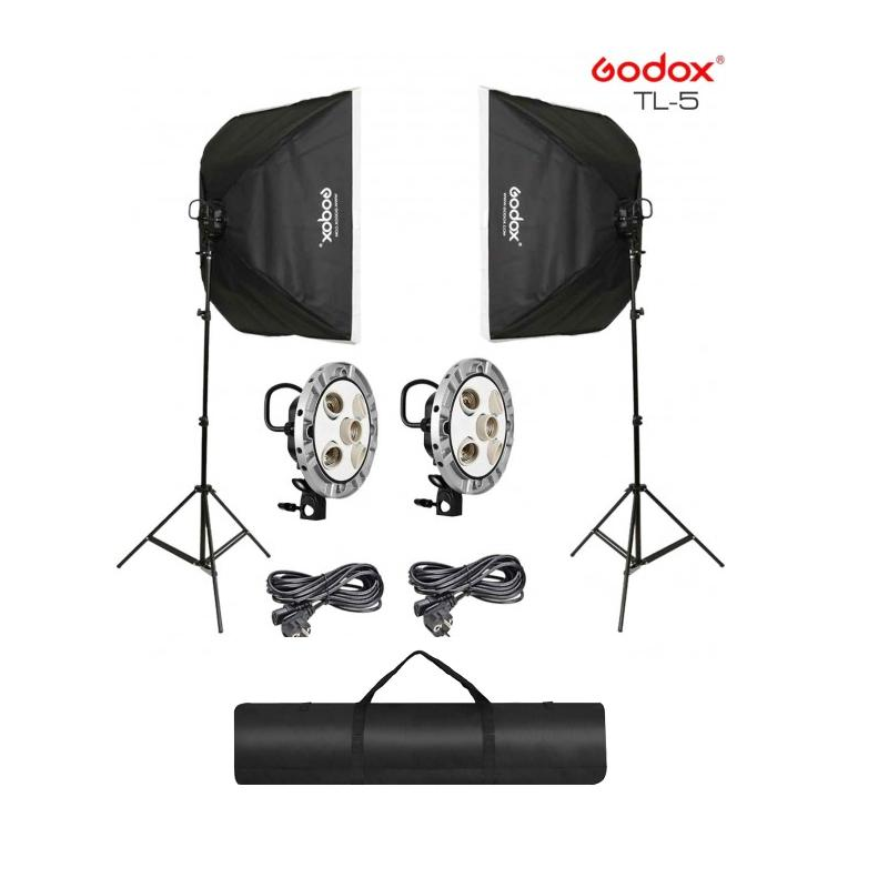 Kit d'éclairage continu à 5 prises avec softbox et sac TL-5