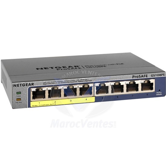 Switch Configurable Prosafe Plus 8 ports Gigabit dont 4 ports PoE GS108PE
