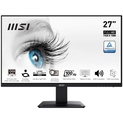 MSI Pro MP251P monitor,  27″, Full HD (1920 x 1080 pixels) 100 Hz, IPS, 16:9,  Response time 1ms (MPRT) / 4 ms (gris à gris), HDMI™ (1.4b,DisplayPort (1.2a), D-Sub (VGA), 1000:1, 178°(H) / 178°(V), Vesa 75 x 75, garantie 1an. MP273A
