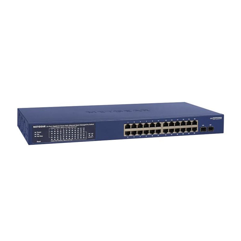 NETGEAR SMART  SWITCH 24 PORTS GIGABIT ETHERNET POE+ / OPTIONAL REMOTE/CLOUD MANAGEMENT AND 2 SFP PORTS (380W) GS724TPP-300EUS