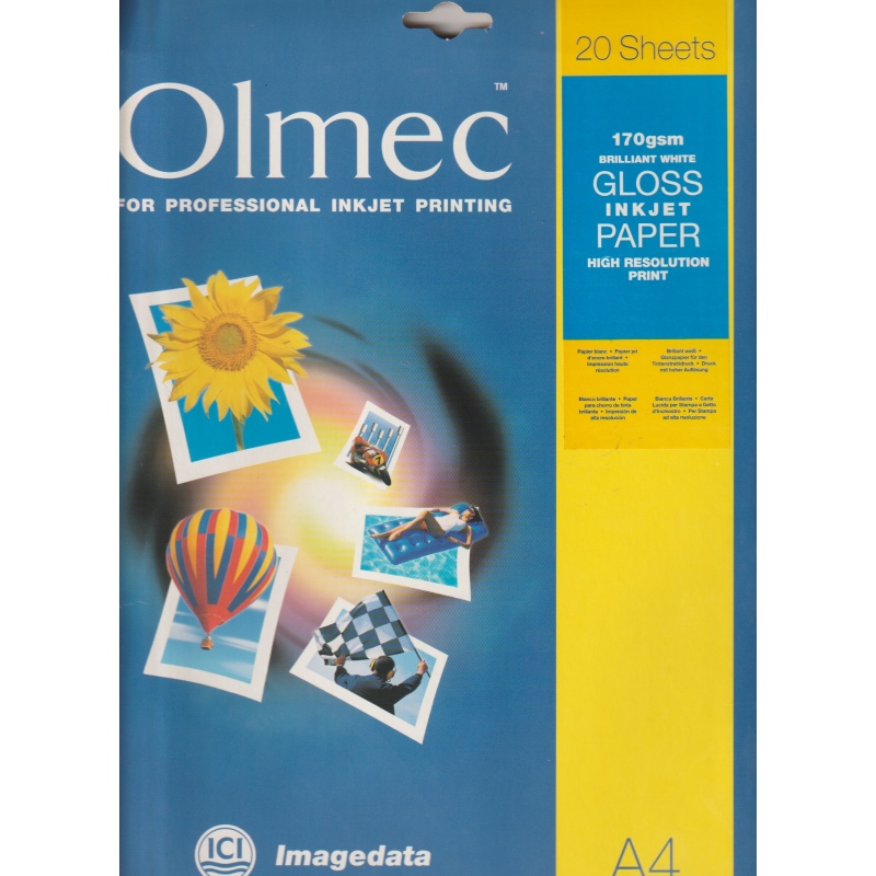 Papier jet d'encre blanc brillant haute résolution 170gsm - 20 feuilles A4 OLM-300787