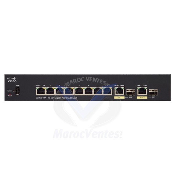 Switch Gigabit manageable 8 ports 10/100/1000 PoE+ 62W + 2 ports combo mini-GBIC SG250-10P-K9-EU