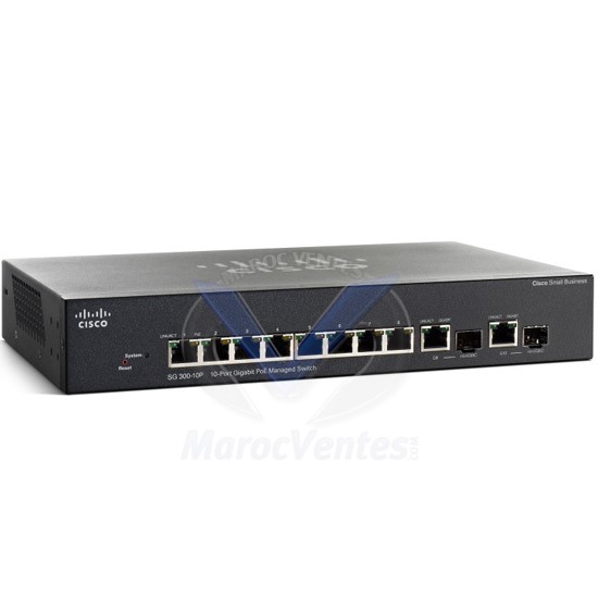 Switch Gigabit Manageable SG300-10PP8 ports 10/100/1000 PoE+ 62W + 2 Ports Combo mini-GBIC SG300-10PP-K9-EU