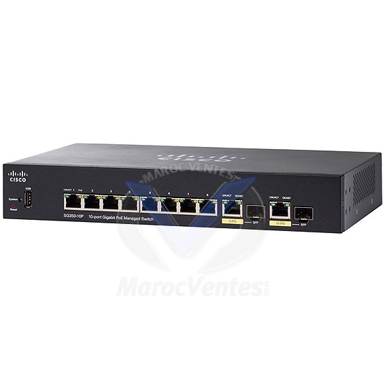 Switch Gigabit Manageable 10 Ports 10/100/1000 PoE+  2 x SFP Gigabit Combiné SG350-10MP-K9-EU