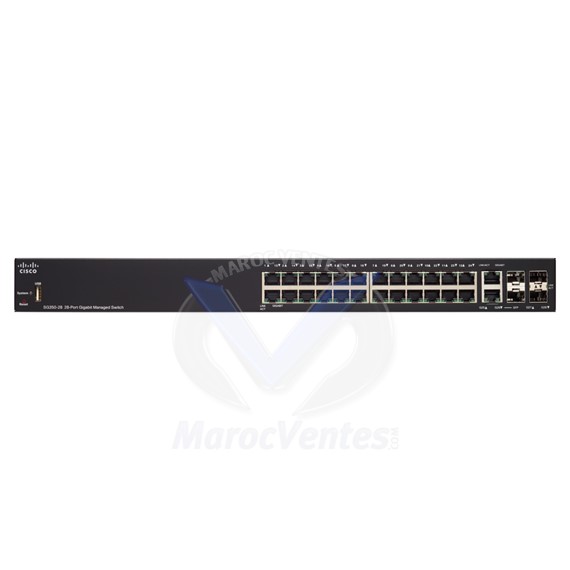 Switch 24 x 10/100/1000 + 2 x SFP Gigabit + 2 x combo SFP Gigabit SG350-28-K9-UK