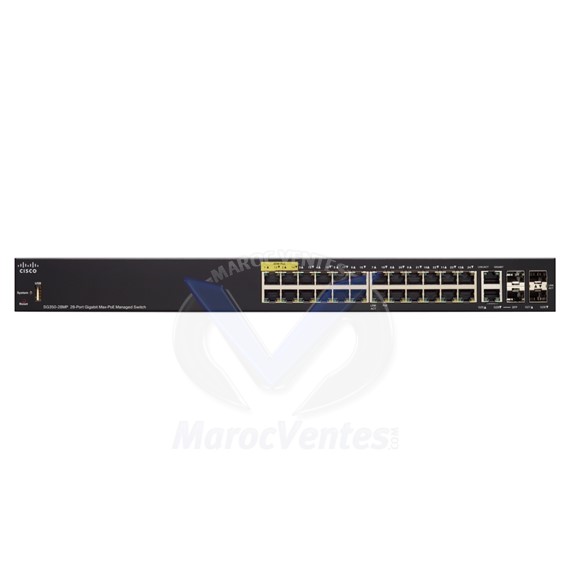 Switch 24 x 10/100/1000 (PoE +) + 2 x SFP Gigabit + 2 x SFP Gigabit combo SG350-28MP-K9-UK