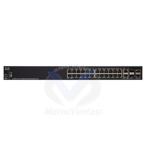 Switch Géré  24 x 1000Base-T + 2 x combo SFP + 10 Gigabit  + 2 x 10 Gigabit SFP + Montable sur rack SG350X-24-K9-UK