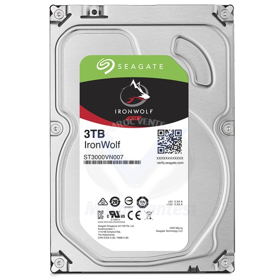 Disque Dur IronWolf  3.5" 3 To SATA III - 64 Mo pour NAS ST3000VN007