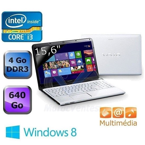 SONY VAIO Intel® Core™ i3-3110M 2.40 Ghz; 640GB HDD; 4GB Ram; écran 15,5"; Windows 8; AMD Radeon HD7650M(1Go) SVE1512H1E