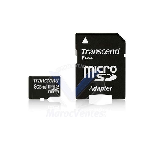 Carte mémoire Micro SDHC Transcend - 8 Go - classe 10 - TRANS-TS8GUSDHC10 + Adaptateur TS8GUSDHC10