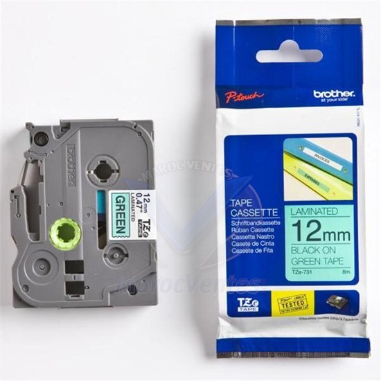 Cassette à Ruban pour Etiqueteuse Noir et Vert 12 mm de Large TZe-731