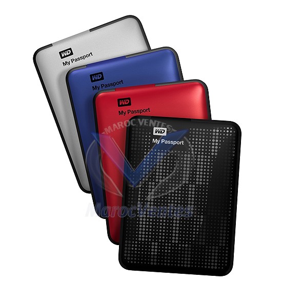 Disque Dur Externe My Passport 1 To USB 3.0-USB 2.0 Noir Rouge  Bleu Argent