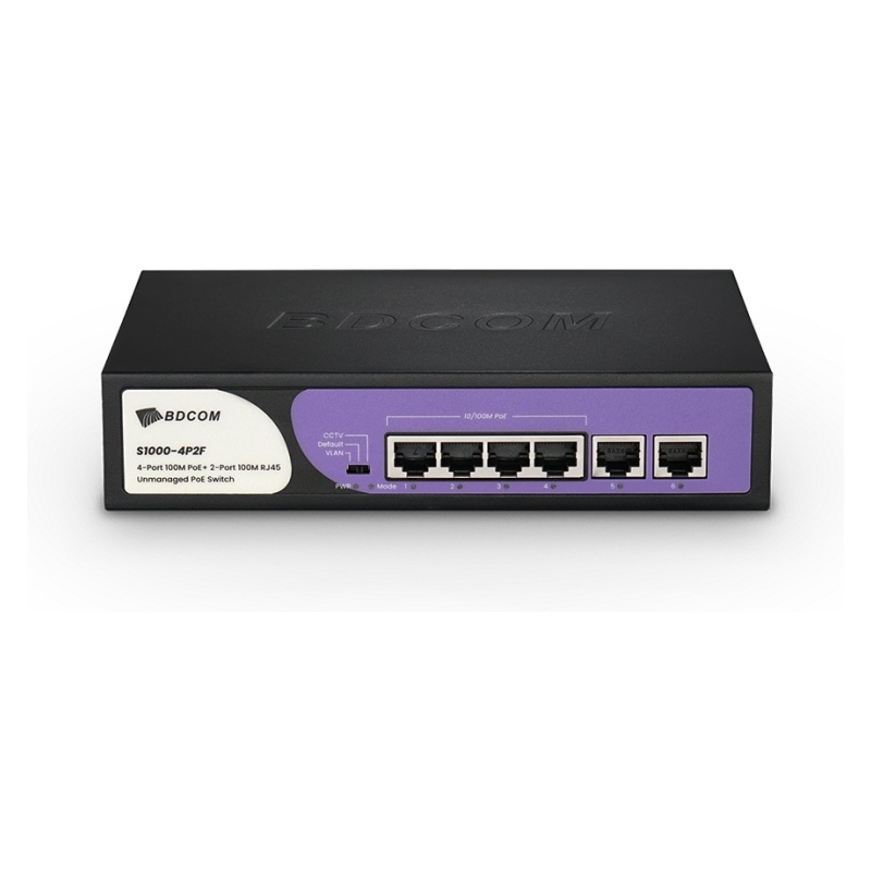 S1000-4P2F – Switch PoE+ 4 ports 100M et 2 ports RJ45 100M – BDCOM S1000-4P2F