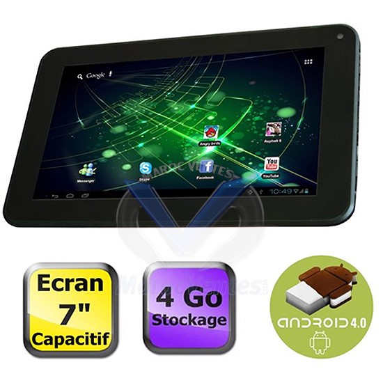 Tablette - Android 4.0 - 4 Go - 7" TFT ( 800 x 480 ) - Appareil-photo avant - hôte USB - Logement microSD TA23602